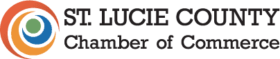Logo of the St. Lucie County Chamber of Commerce featuring colorful circular design and text.