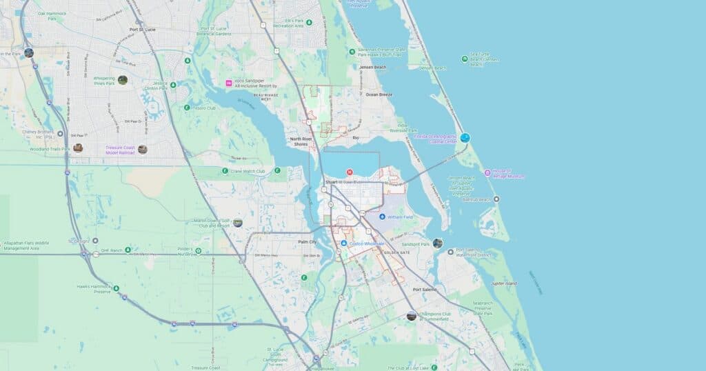 Detailed map of Miami-Dade County showing roads, highways, parks, and waterways in Miami, Florida.
